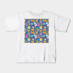 Whimsical Animal Faces Pattern Kids T-Shirt